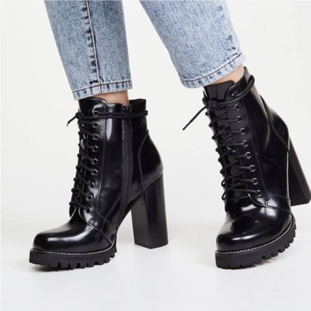 JEFFREY CAMPBELL LEGION BLACK LACE UP HEELED LEATHER BOOT BOOTIE 8